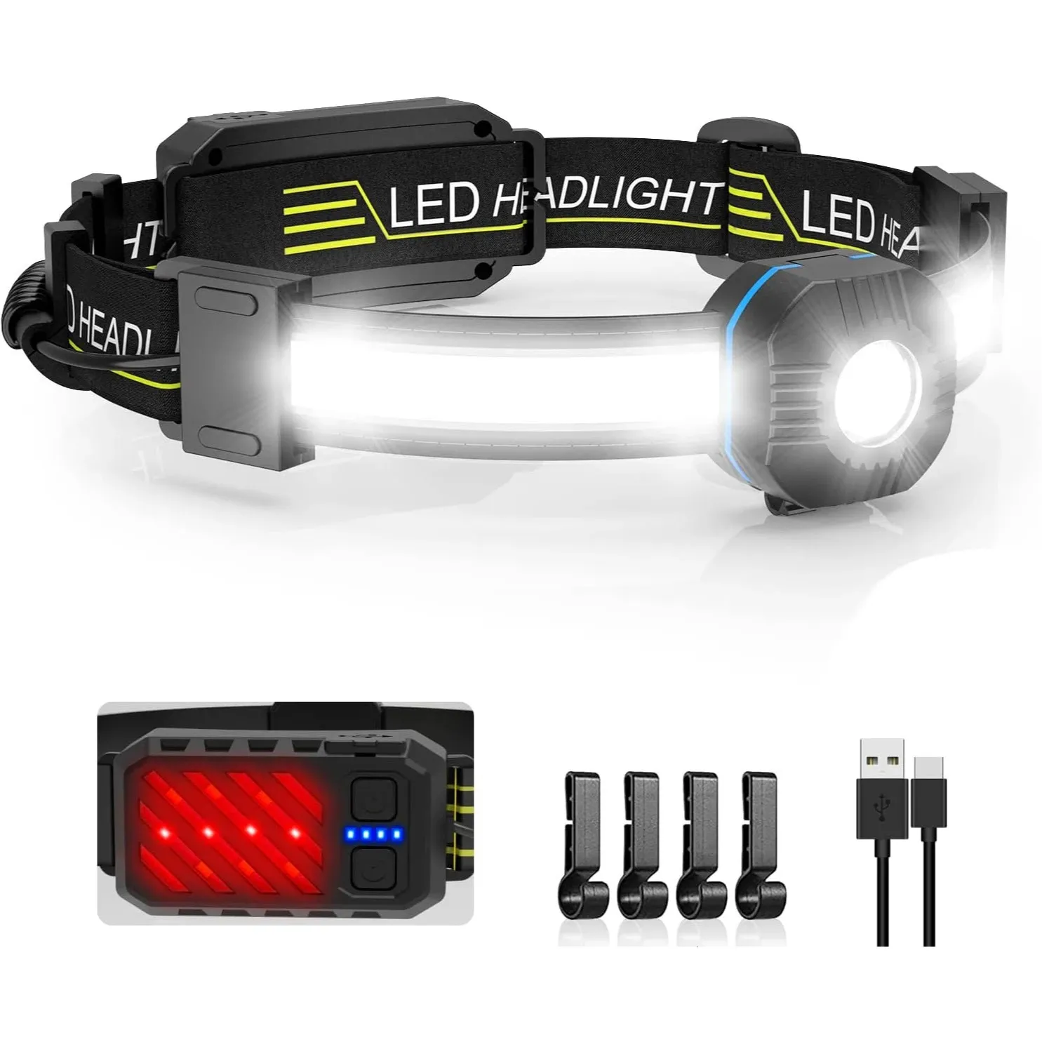Acheter 1PC lampe frontale Rechargeable 230 ° faisceau large LED lampe frontale avec capteur de mouvement phare lumineux étanche lampe frontale lampe de poche