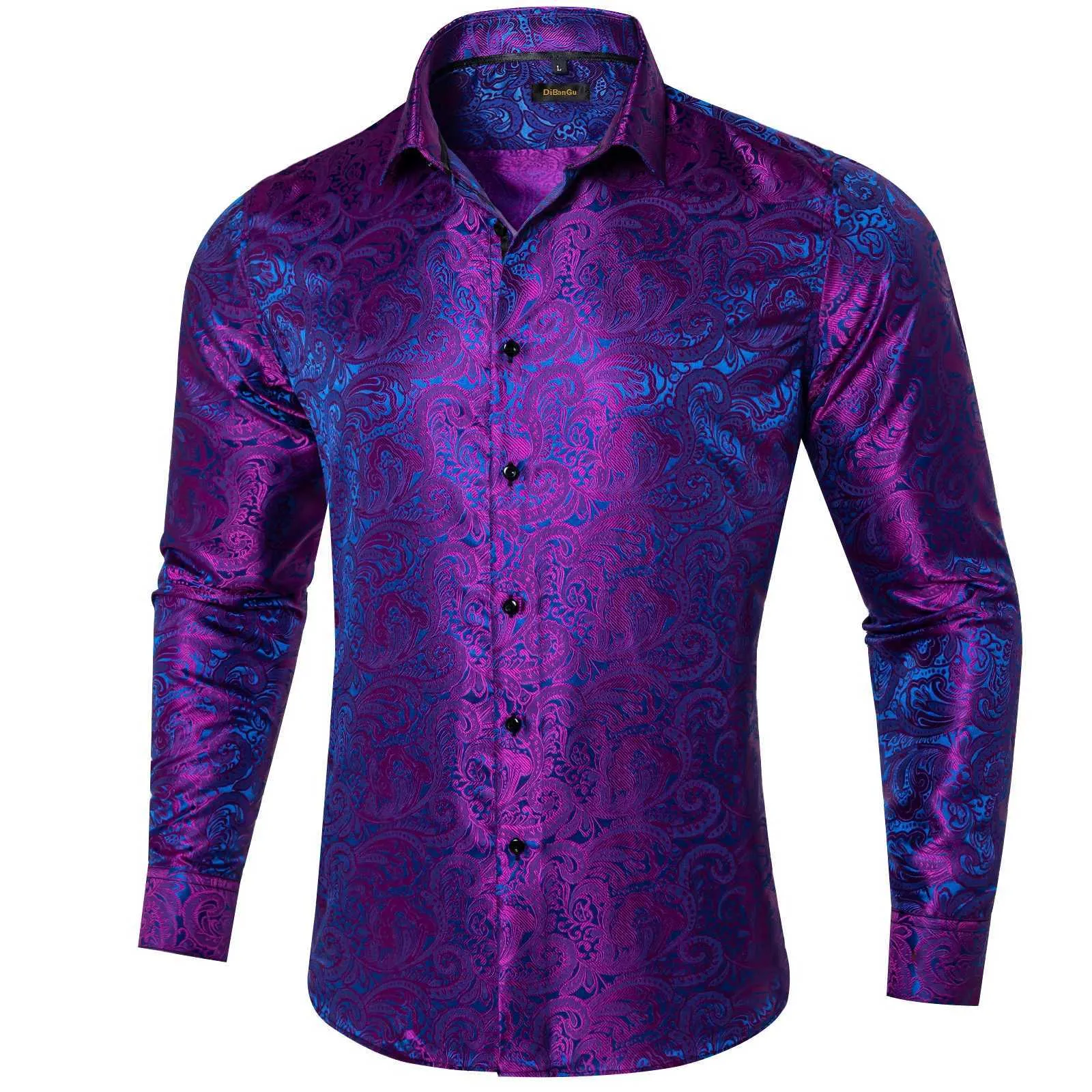 Purple Satin Men's Dress Shirt Long Sleeve VNeck Belt Closure Full — free download
