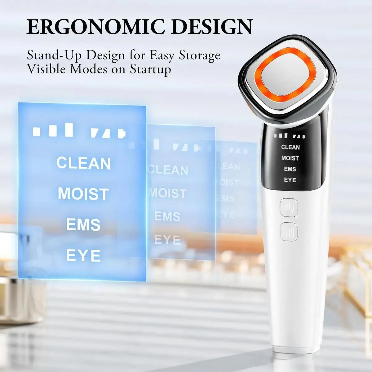 Pon 4-in-1 Microcurrent Massagers - LED EMS Face Toning Device for Anti-Aging Skin Care on Face, Eye, and Neck