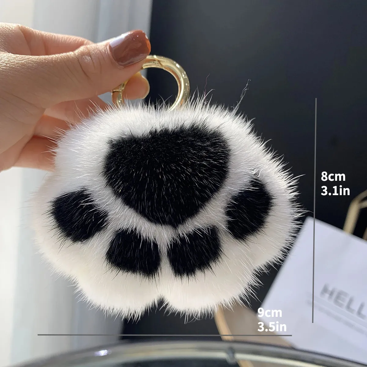 Mink Fur Pompom Cat Paw Key Ring with Car Chain Clip for Women Handbags ...
