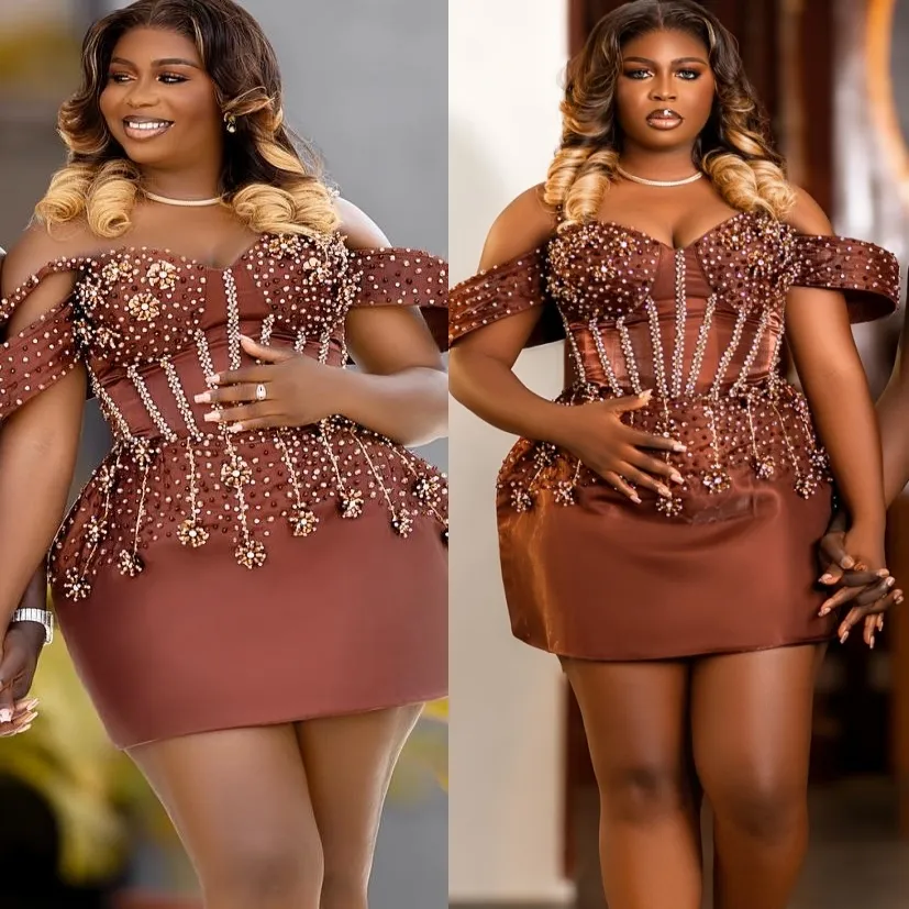 Chocolate Sheath Short Sequin Party Dress with Beaded Crystals and Satin Fabric - Perfect for Graduation, Homecoming, and Special Occasions -