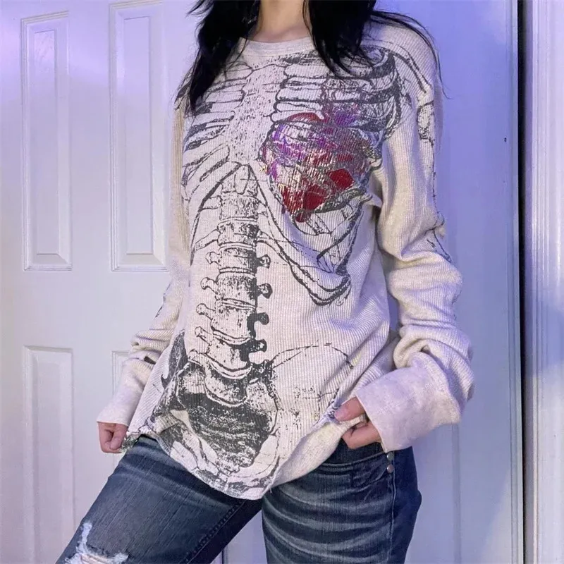 Y2K Womens Long Sleeve Graphic Tee Retro Gothic From