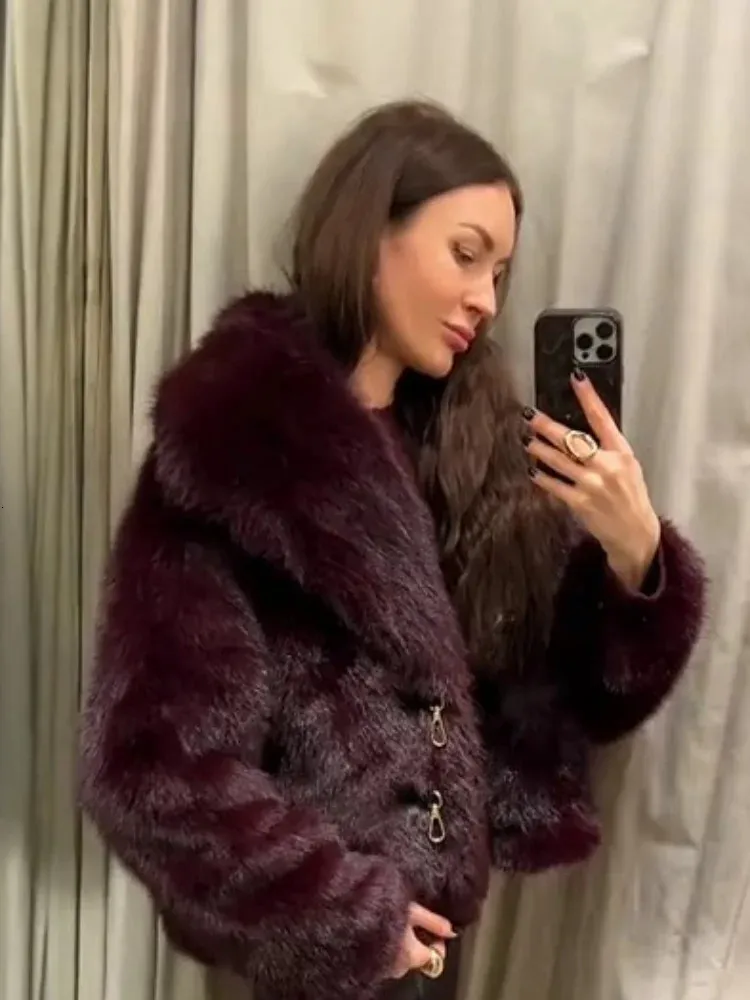 Women's Cropped Faux Fur Jacket GRAN ORIENTE Women Burgundy Shaggy