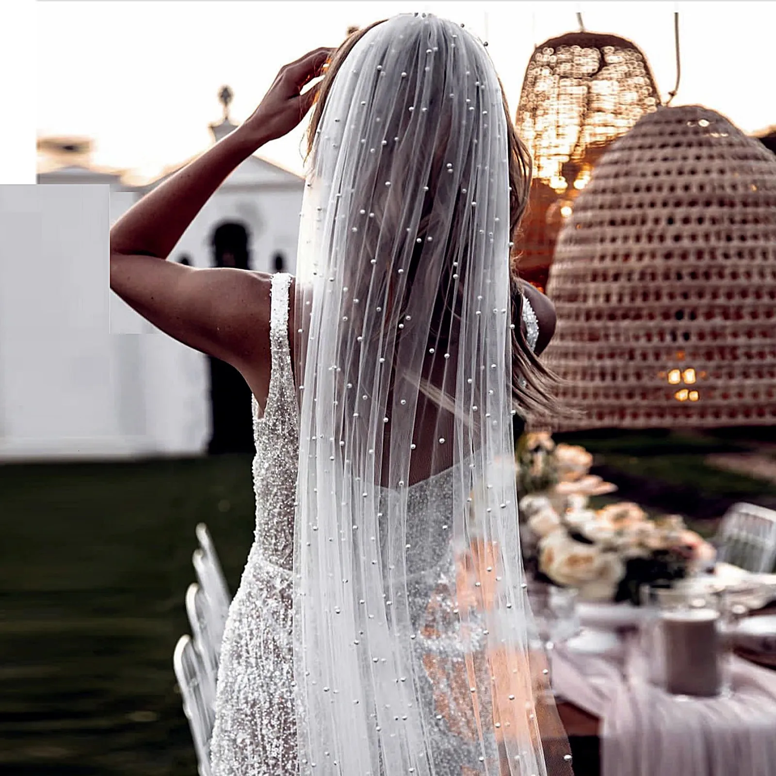 Short Pearl Beaded Short Wedding Veil Our new and exclusive to @anthropologieweddings pearl  main image 2