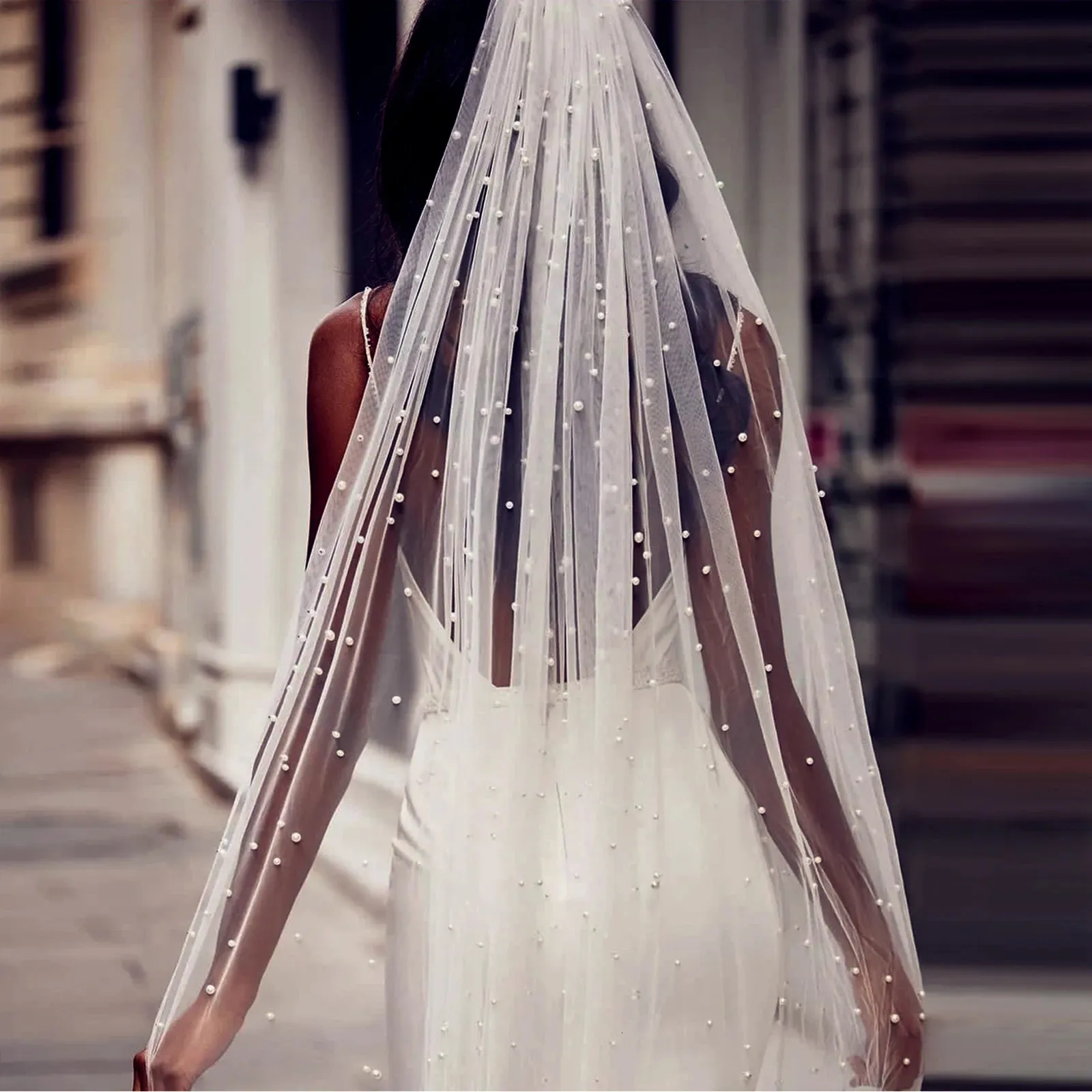 G05 Pearl Beaded Bridal Veils Short Soft Tulle... From 