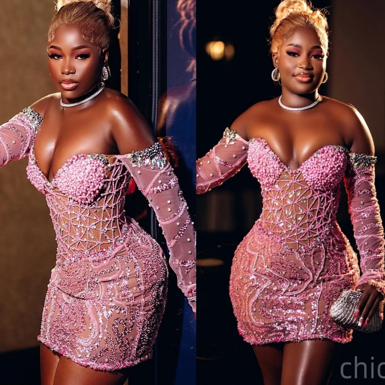 Pink Illusion Pearls And Crystals Sheath Pink Sequin... From Chic_cheap,  $146.94 | DHgate.Com