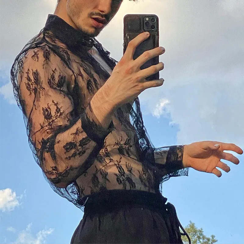 Camicia Uomo Crop Top A Rete Trasparente Maniche Corte | See-through Sexy In Misto Poliammide, Taglia M, Bianca
