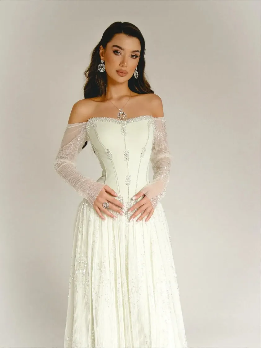 off the shoulder designer dresses Off-shoulder Satin Ball Gown Designer Wedding Dress