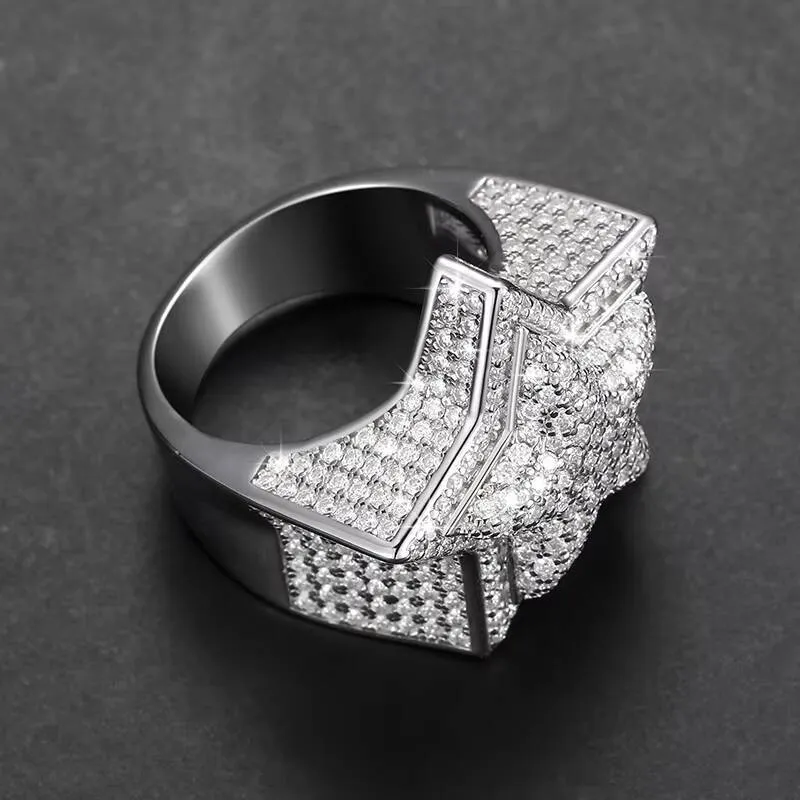 Anillo Estrella Moissanita VVS Diamantes Plata De Ley 925 Chapada En Gold Style Hip Hop Iced Out für Herren und Damen_voghion.com