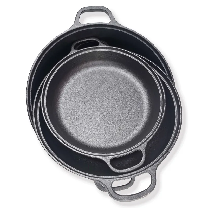 Double Ear Cast Iron Nonstick Frying Pan   Flat... 