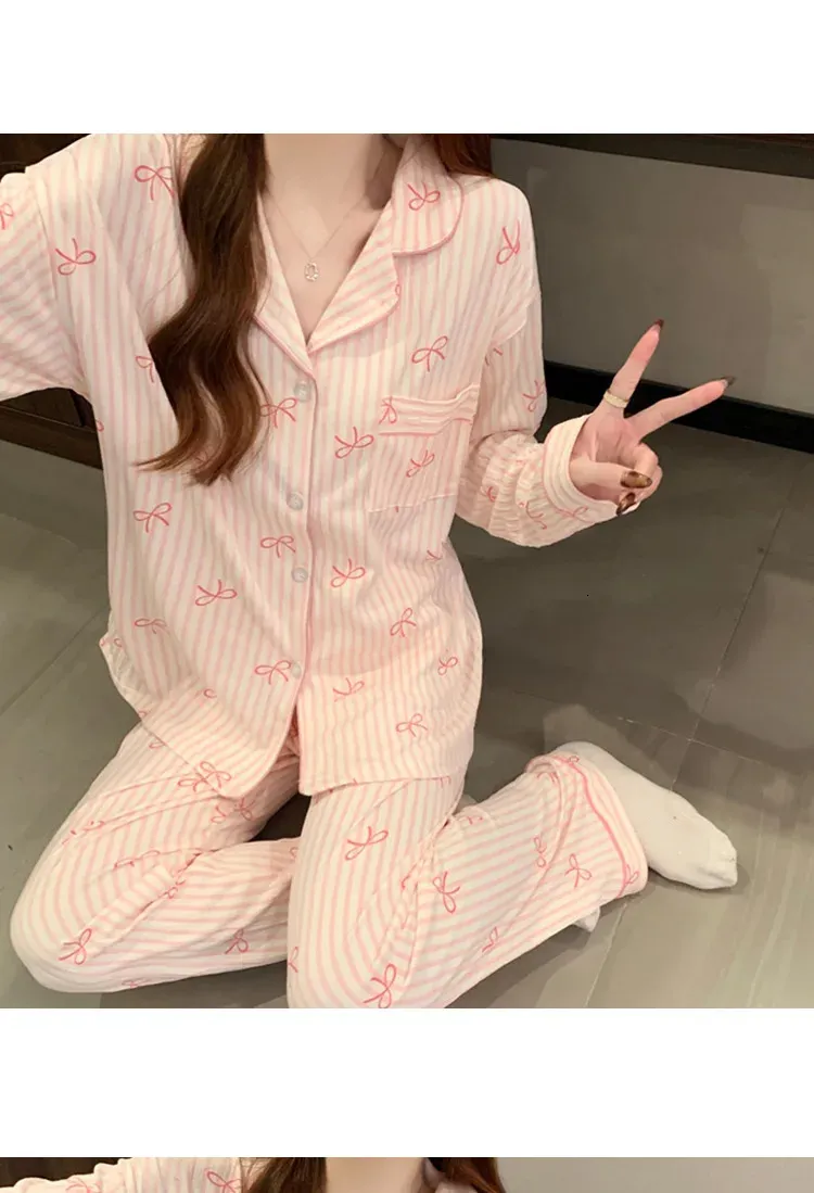 Womens Long Sleeve Acrylic Knit Pajamas Set Spring and Fall Casual ...