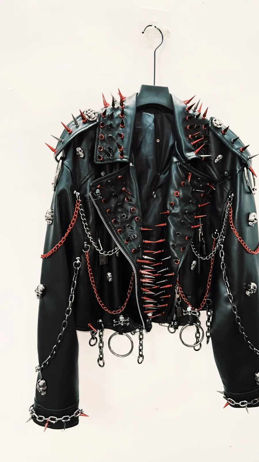 ジャケット・アウター archive grunge real leather jacket punk Vintage Leather Jacket Gothic Punk Oversize Rivet From Lu01