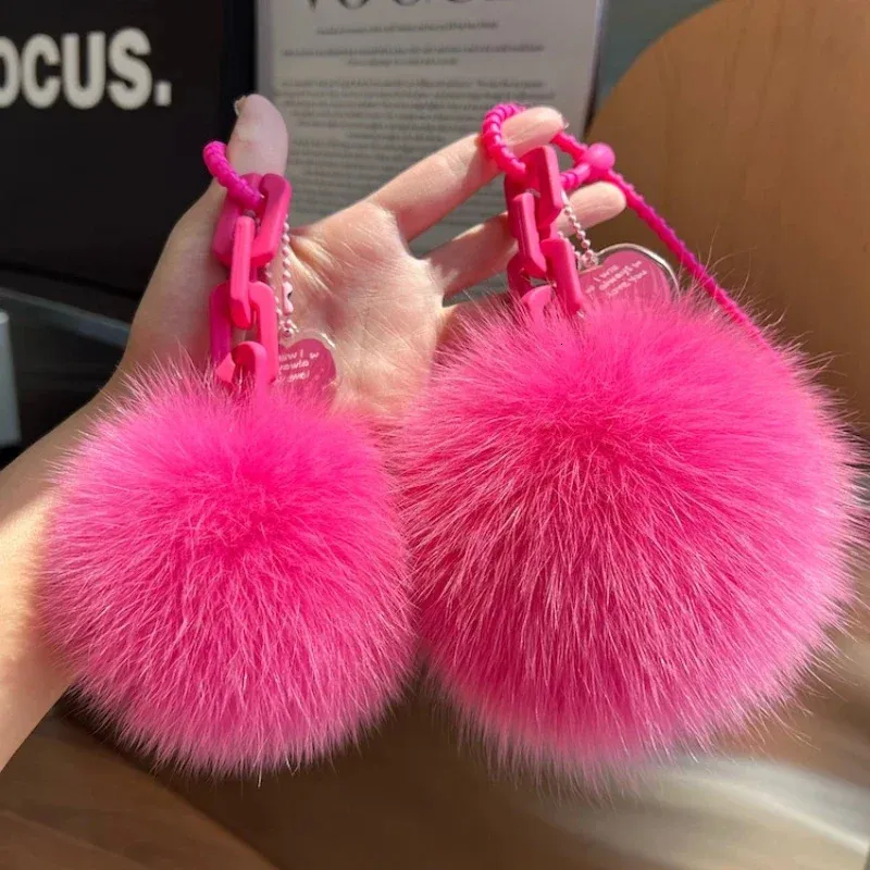 かわいいふわふわリアルフォックスファーポンポンキーホルダー女性用 
