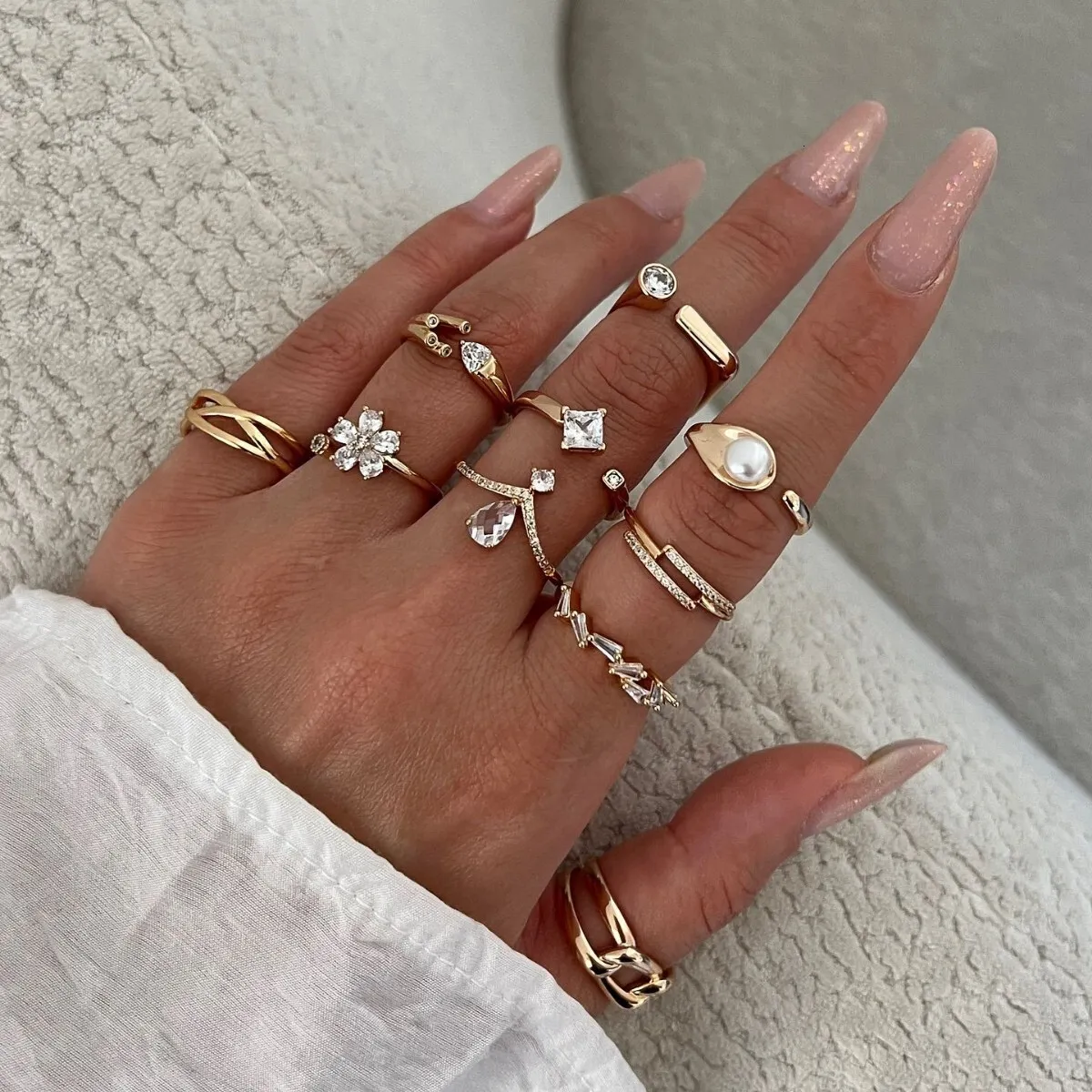 Stackable Diamond Rings Set with Inlaid Konerupine Stones in Rose Gold ...