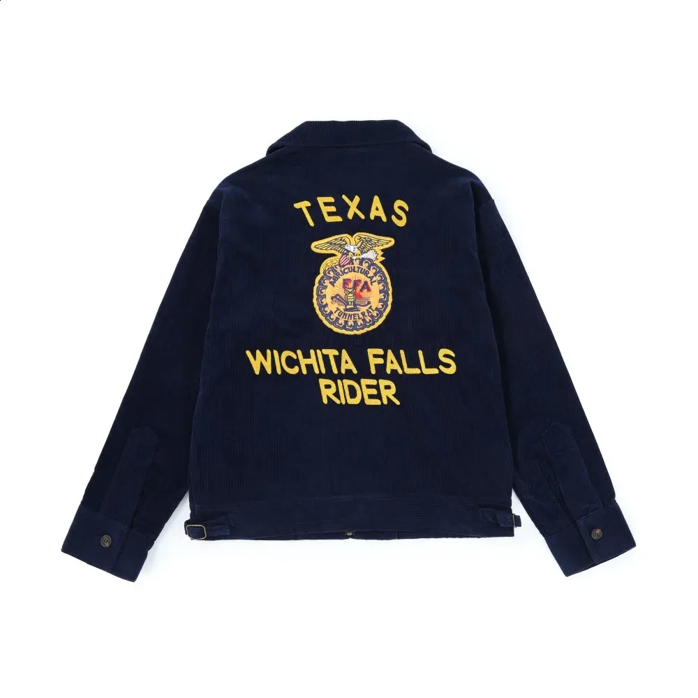 Corduroy Vintage 60s Detroit Navy Blue Cropped Retro Lightweight Bomber Cowboy Embroidery Work FFA Cotton Trucker Jacket for Men 251113