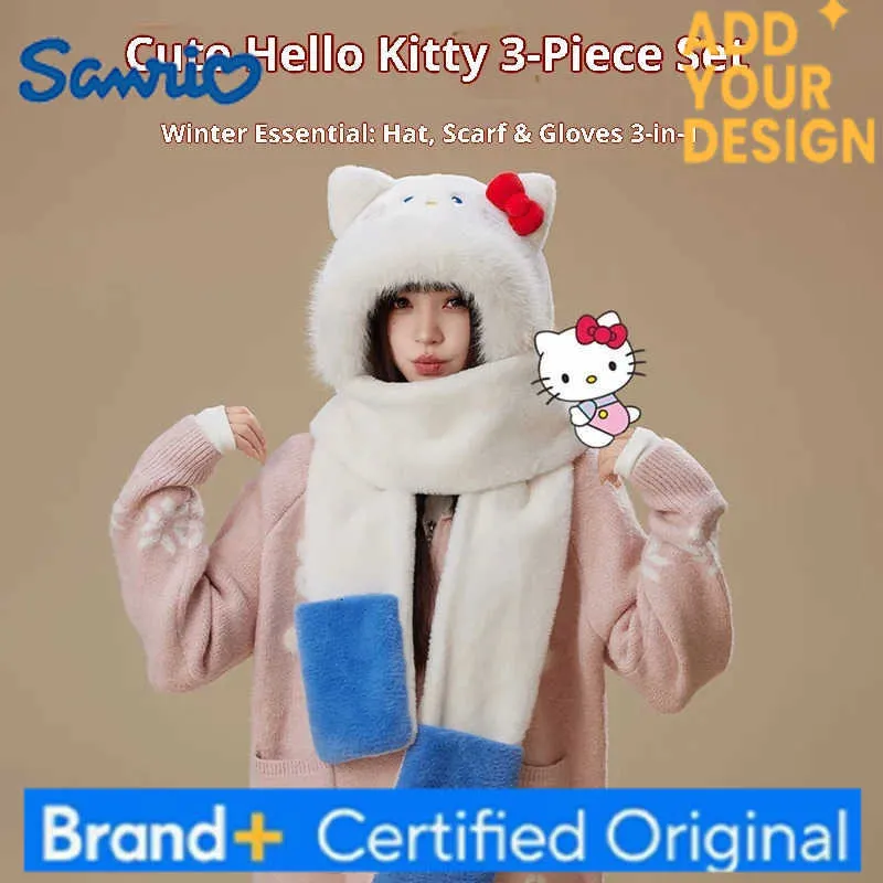 Hello Kitty Sanrio Winter Set – Knit Beanie, Scarf & Gloves