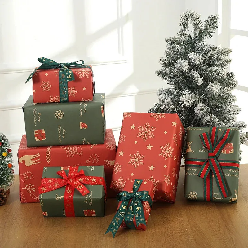 Kit 12 Scatole Regalo di Natale, carta Kraft, resistenti