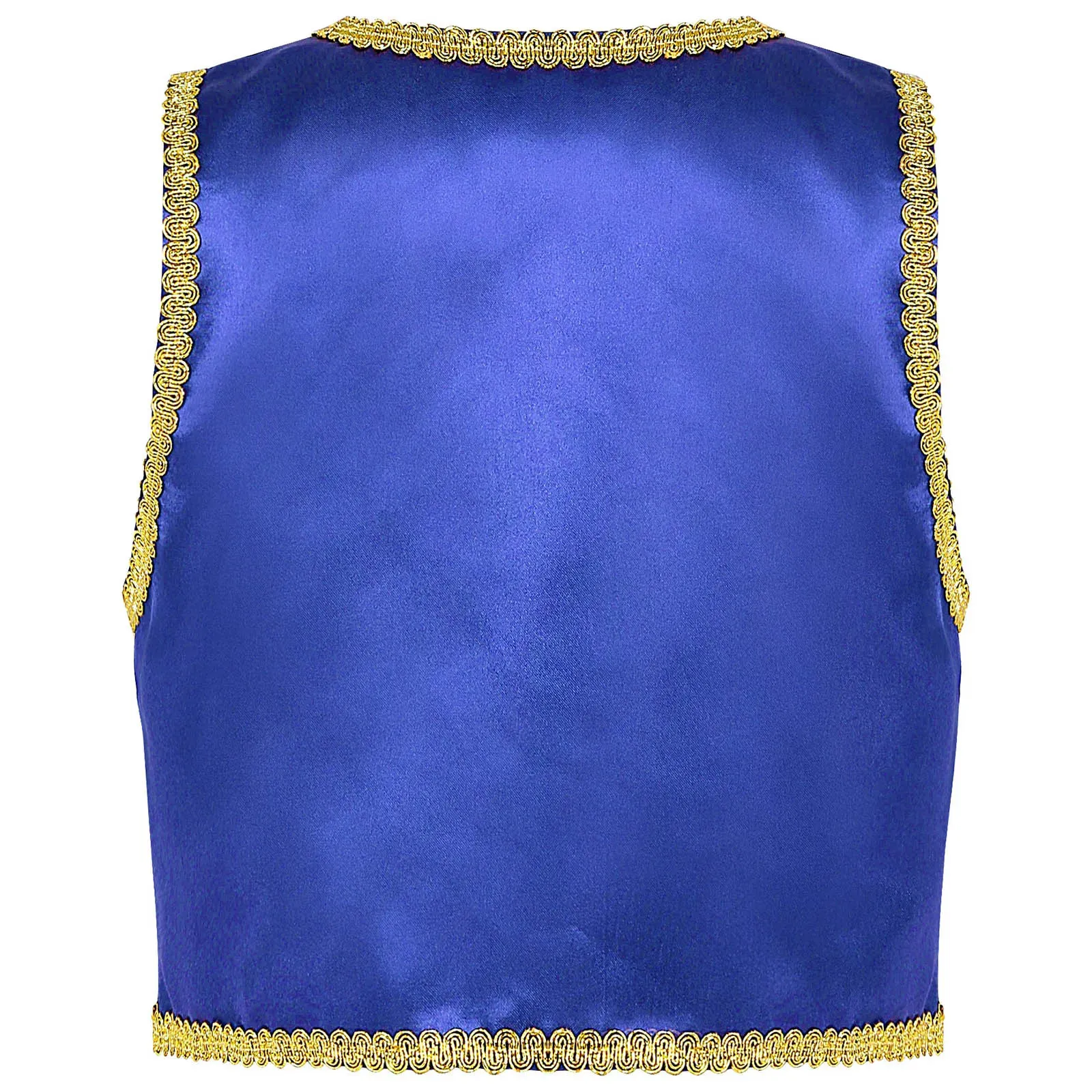 JEATHA Costume Prince Arabe Enfant Garçon Déguisement Cheik Orientale Vêtements Tops + Pantalon Tenue Halloween Carnaval Cosplay 3-16 Ans Bleu B 5-6