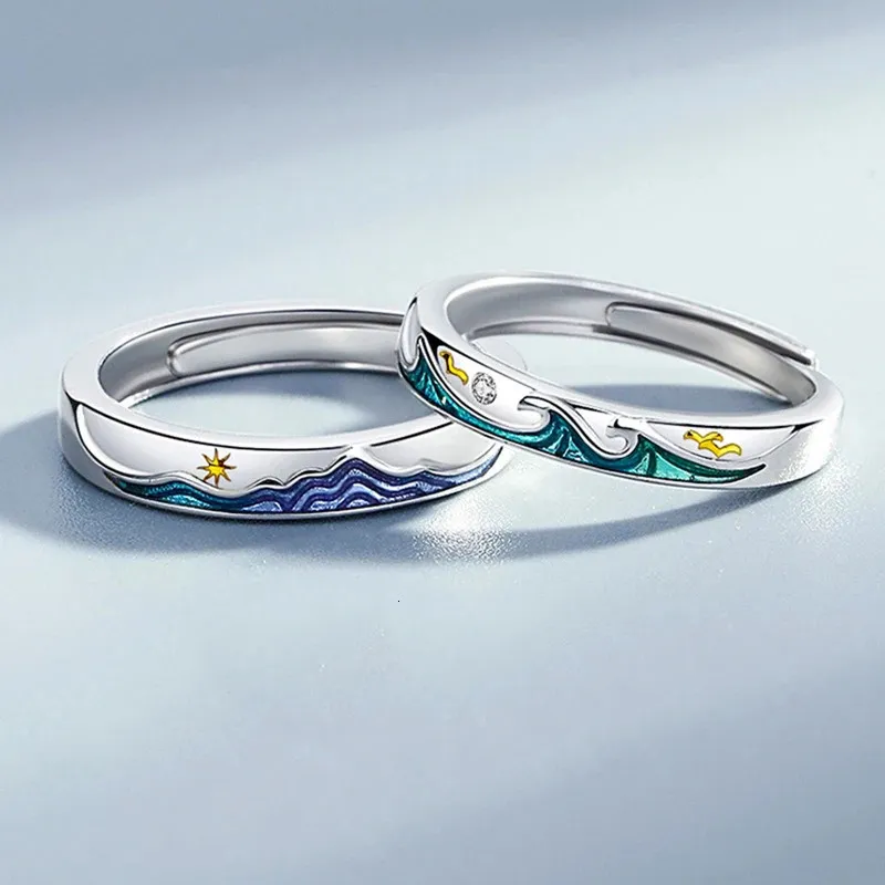 Simple Couple Rings Silver Color Sun Moon Adjustable Open Ring for ...