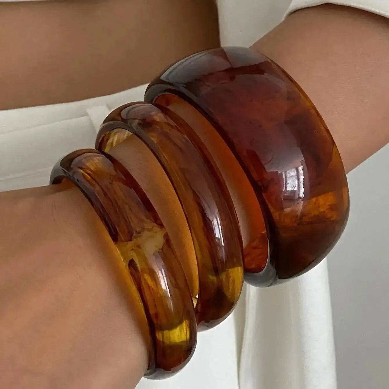 Bracciale Boho marrone stile INS bracciale in resina acrilica irregolare braccialetti grossi per donna ragazza  36