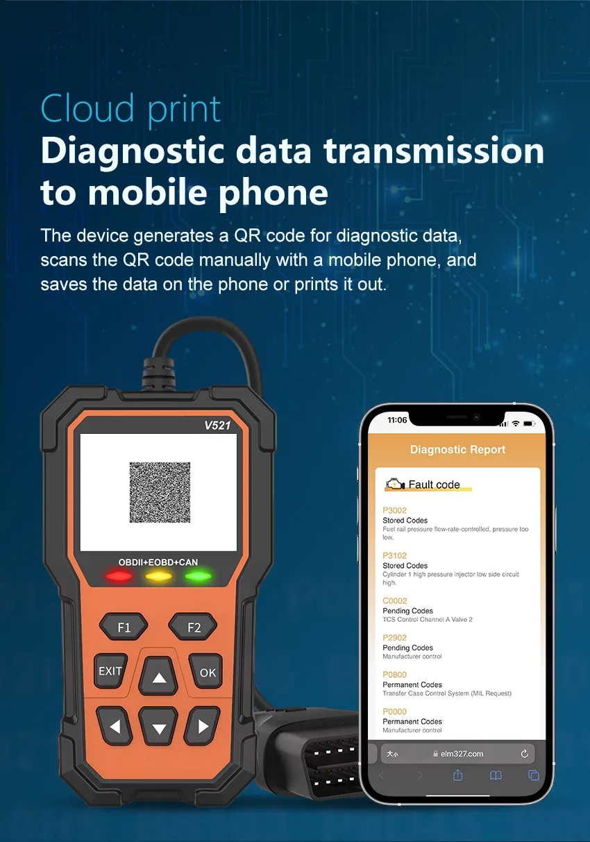 V521 Pro OBD2 Scanner with Enhanced 55-Brand and 8-Language Specific ...