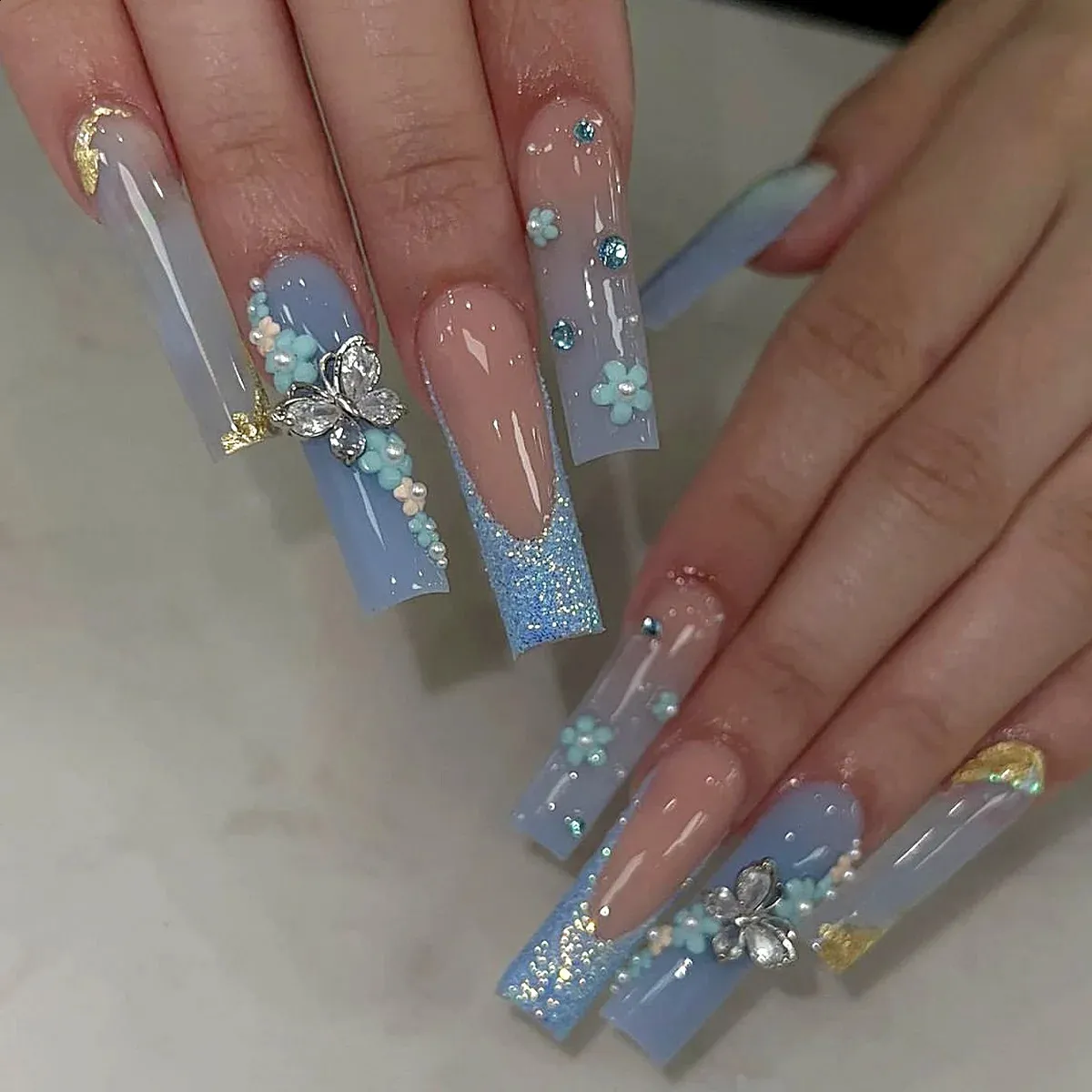 24er Set Lange Quadratkopf French Fake Nail Tips 3D... Von 4,37  | DHgate