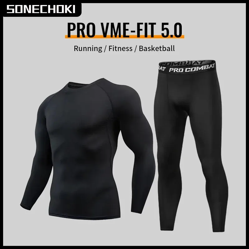 Winter Compression Running Sets Men Long Sleeve Shirt Basketball ...