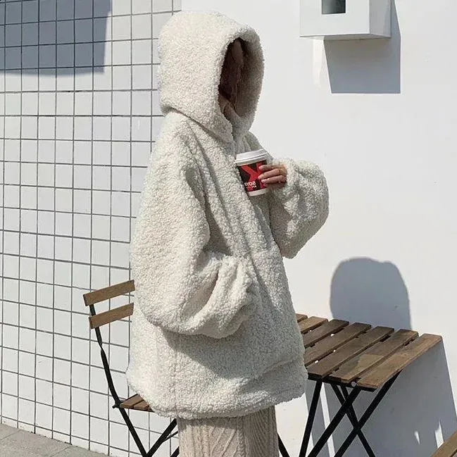 Felpa Con Cappuccio Da Donna In Pile Caldo, Felpa Invernale Con Cerniera E Coulisse, Comoda E Alla Moda - Foto 6