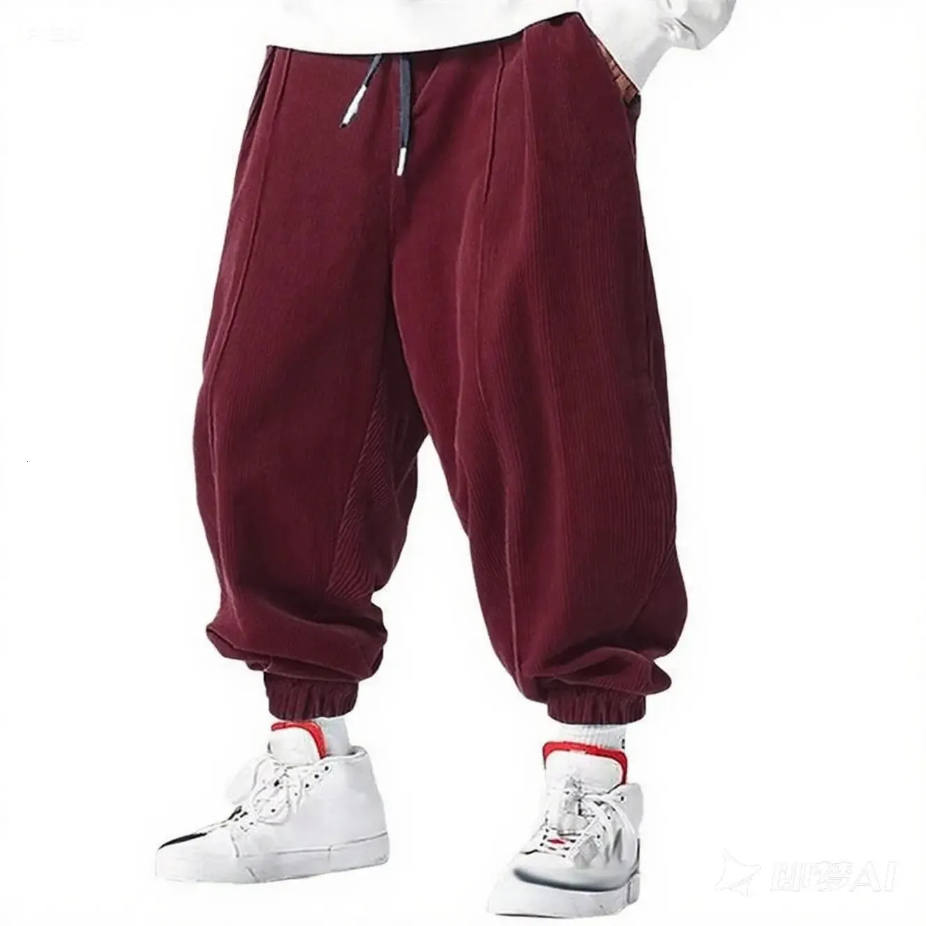 Pantaloni Giapponesi In Velluto A Coste Per Uomo, Taglio Dritto E Largo, Con Vita Elastica E Cordino, 3 Tasche, Eleganti E Casual