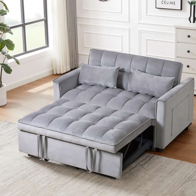 3-in-1 umwandelbares Schlafsofa, modernes ausziehbares Couchbett, verstellbare Rückenlehne, Samt-Loveseat-Futon-Sofa mit Kissentaschen für Wohnzimmer,