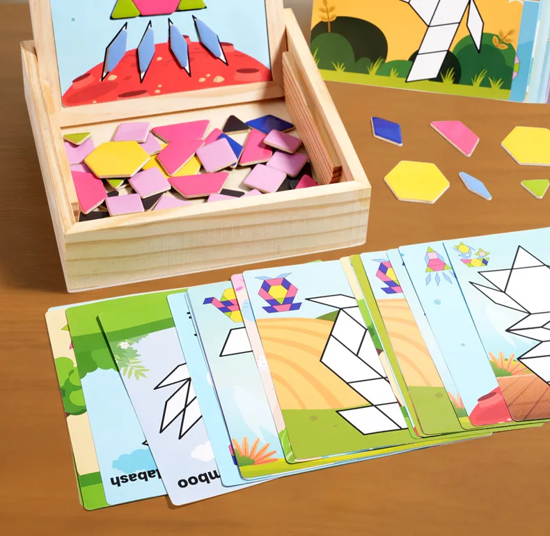 Magnetic puzzle tangram geometric three-dimensional wooden building ...