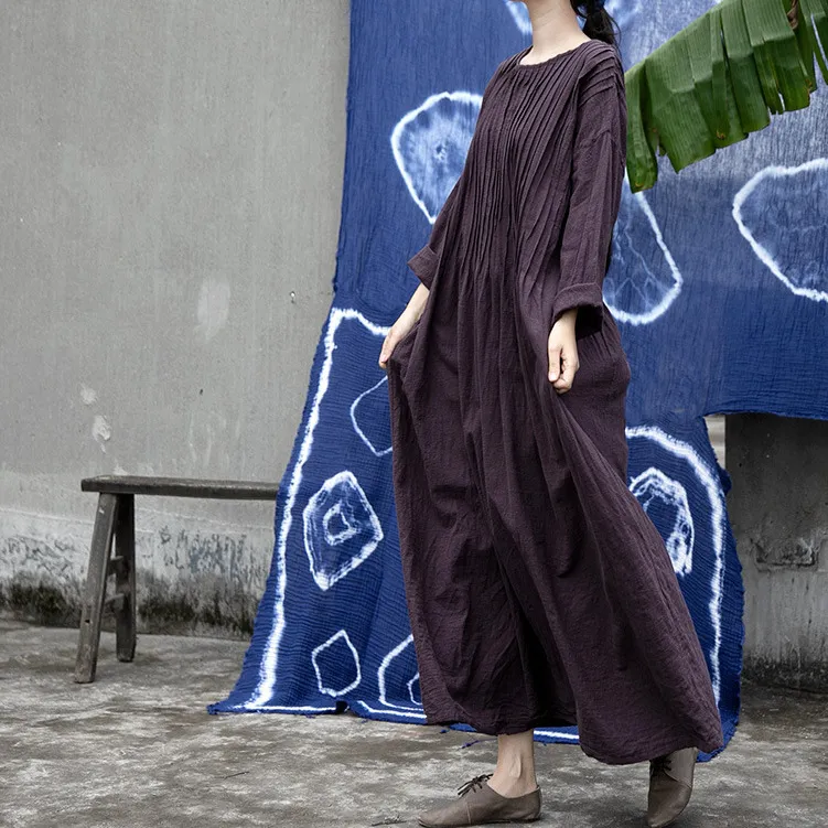 A0053 Shan Qian Nianyi, Design Sense Spring And Autumn Cotton And Linen  Retro Literature And Art Loose And Thin Handmade Organ Pleated Robe Dress  From 184,07  | DHgate