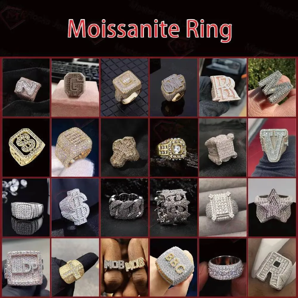 Hiphop Hombres Custom Star VVS Iced Out Diamond 925 Silver Champion Moissanite Ring_voghion.com