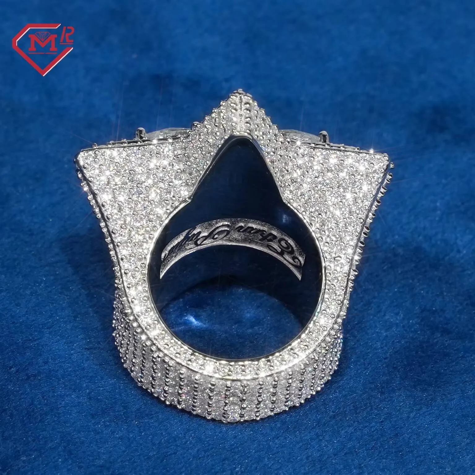 Hiphop Hombres Custom Star VVS Iced Out Diamond 925 Silver Champion Moissanite Ring_voghion.com