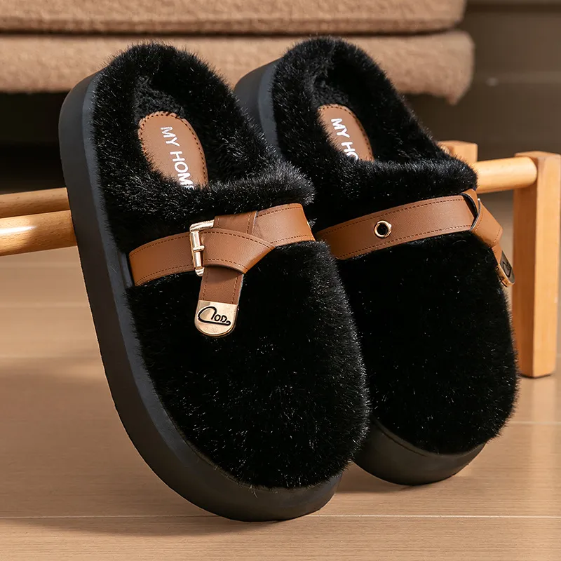 Women's Autumn/Winter New Design Arrival Fashionable Warm Fluffy Slippers In White Brown For Home And Outdoor Wear Free_voghion.com
