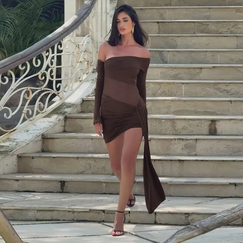 asymmetrical mesh dress Asymmetrical Mesh Drape Dress