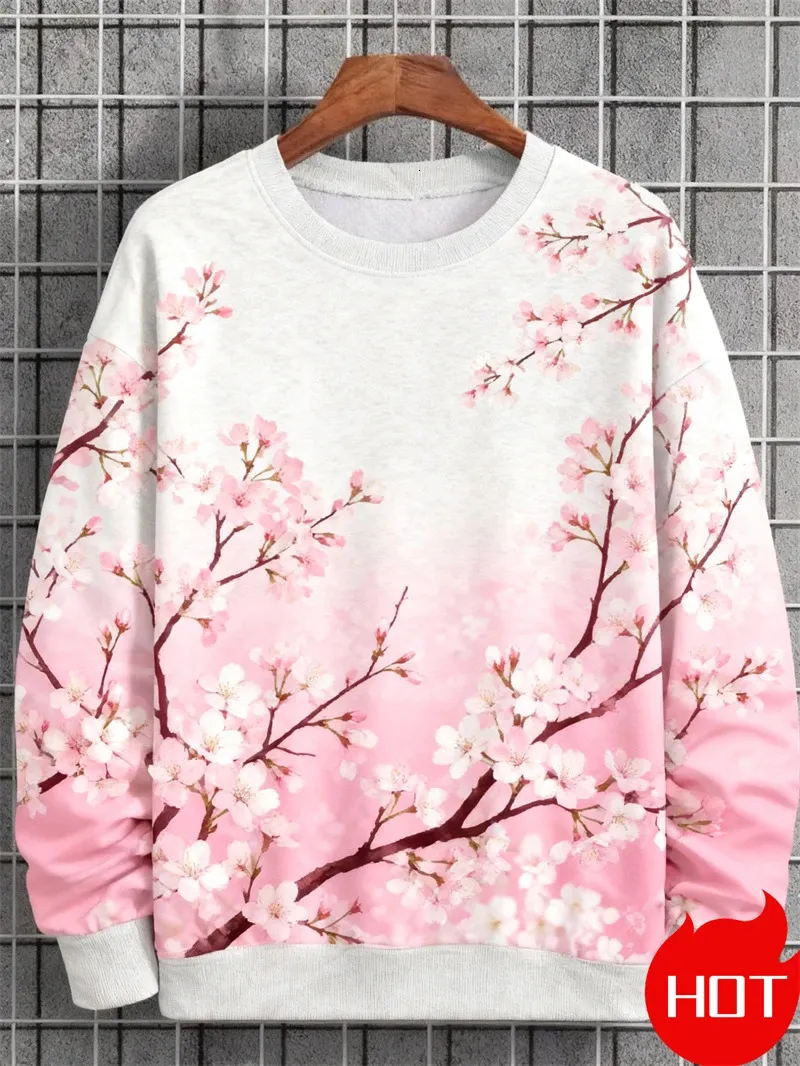 Cherry Blossom Pattern 3D Print Knit Sweatshirt Women Casual O-Neck ...
