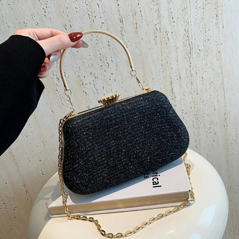 Pochette Donna Elegante con Strass Brillanti, Lucide Paillettes Borse da Sera Argento, Catena Rimovibile per Tracolla, Pochette Borsa a Tracolla Grande Capacità per Feste Banchetti Matrimoni