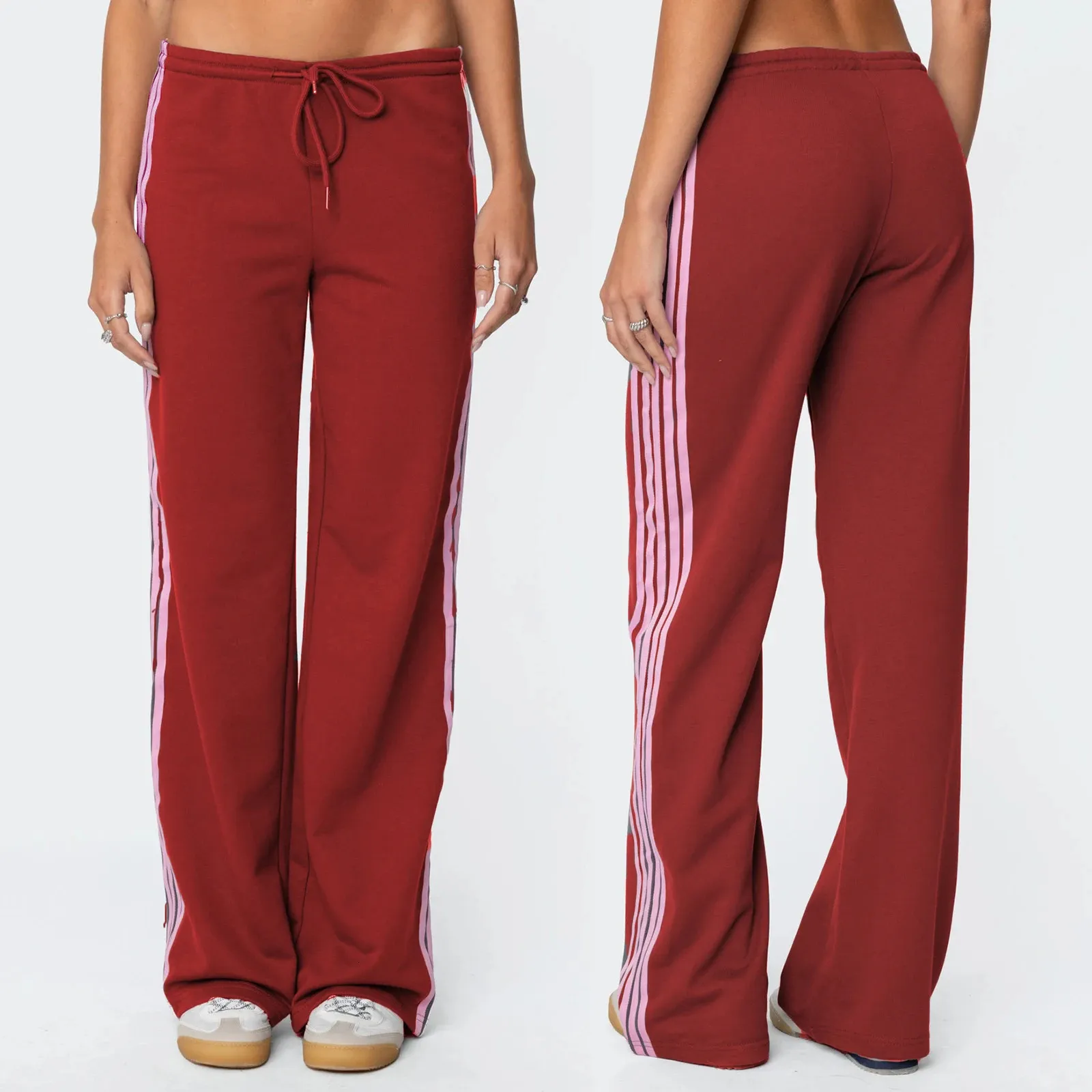 Pantaloni Sportivi Y2K A Righe Laterali – Donna, Gamba Larga, Vita Con Coulisse, Cargo Jogging – Morbidi E Traspiranti