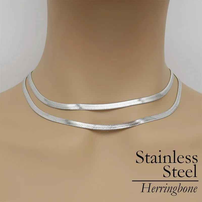 Collana A Catena Spina Di Pesce Placcata Oro | Girocollo Donna In Acciaio Inossidabile Larghezza 3 Mm | Lunghezza 39,2 Cm + 5,5 Cm Di Estensione | Gioiello Impilabile - 2