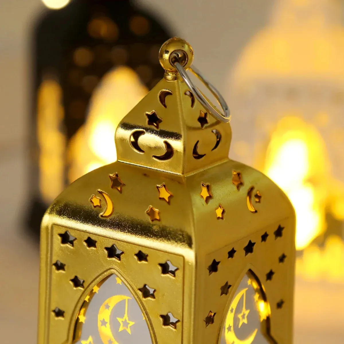Lampada Decorativa Ramadan A LED - Lanterna In Legno Per Tavolo, Luce Calda, 31x5.5x18.6 Cm, Batteria