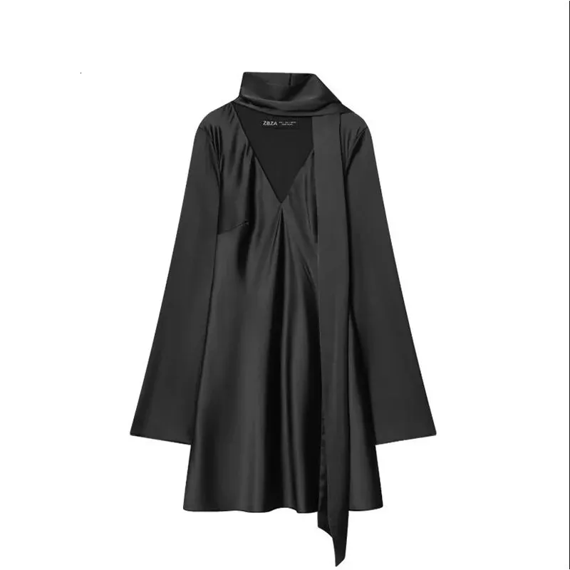 best tire black dressing Structured Satin Long Sleeve Scoop Neck Dress – Hemline Mandeville
