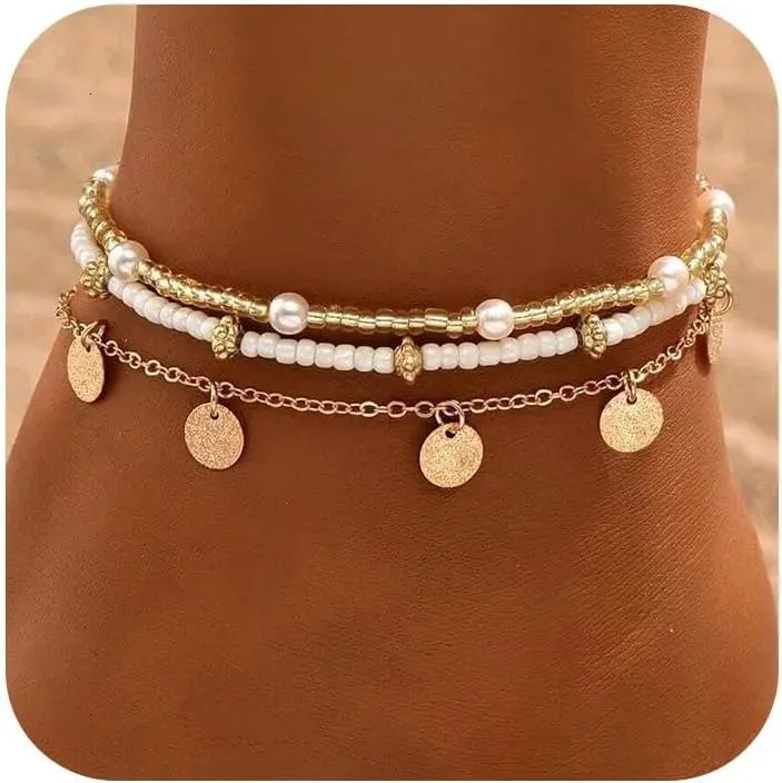 5 Cavigliere Boho Con Perle E Conchiglie: Il Set Perfetto Per Un Look Spiaggia E Festival - 4