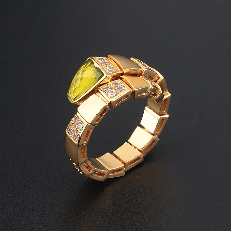 Snake-Shaped Semi-Diamond Micro-Inlaid Copper Ring with Onyx and Orange ...