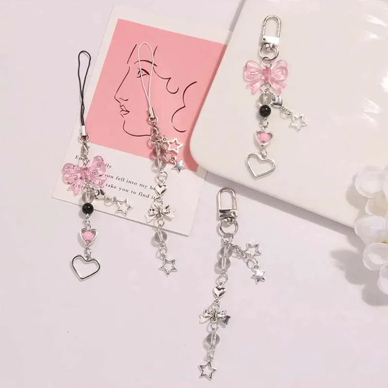 Portachiavi Y2K Bianco Con Fiocco E Stella – Accessorio Moda Donna E Ragazza – In Lega, Lunghezza 10 Cm - 2