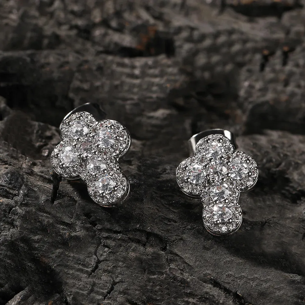 Orecchini a cerchio con croce in argento sterling per donna, croce pendente con zirconi cubici - Italia