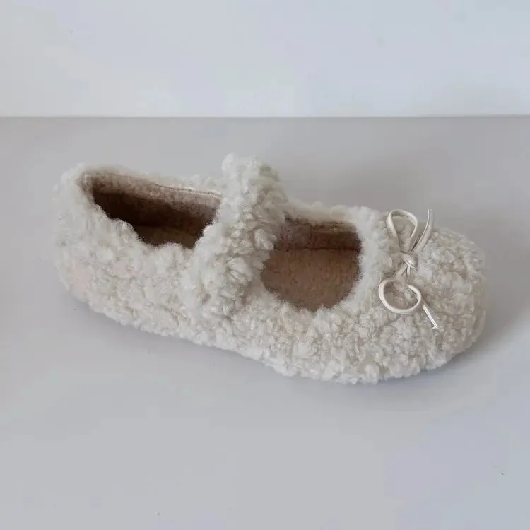 Cute Fur For Women Autumn And Winter All Match Round Toed Bow Flat Soled Mary Jane Warm Plush Cotton Shoes 251226_vogvips.com