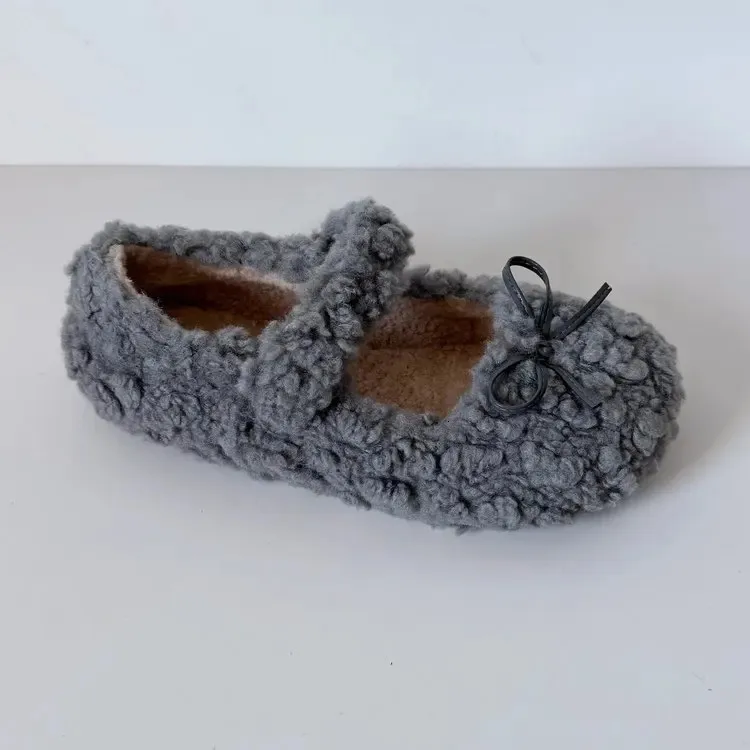Cute Fur For Women Autumn And Winter All Match Round Toed Bow Flat Soled Mary Jane Warm Plush Cotton Shoes 251226_vogvips.com