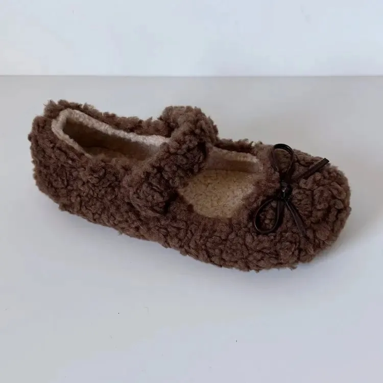Cute Fur For Women Autumn And Winter All Match Round Toed Bow Flat Soled Mary Jane Warm Plush Cotton Shoes 251226_vogvips.com
