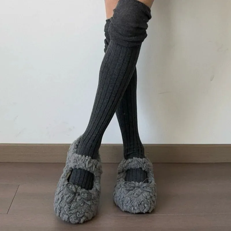 Cute Fur For Women Autumn And Winter All Match Round Toed Bow Flat Soled Mary Jane Warm Plush Cotton Shoes 251226_vogvips.com